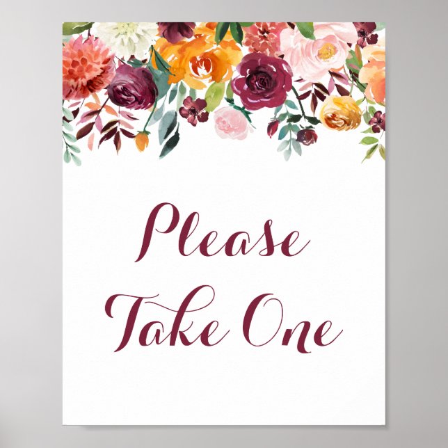 Fall Flower Please Take One Sign Poster, Orange (Front)