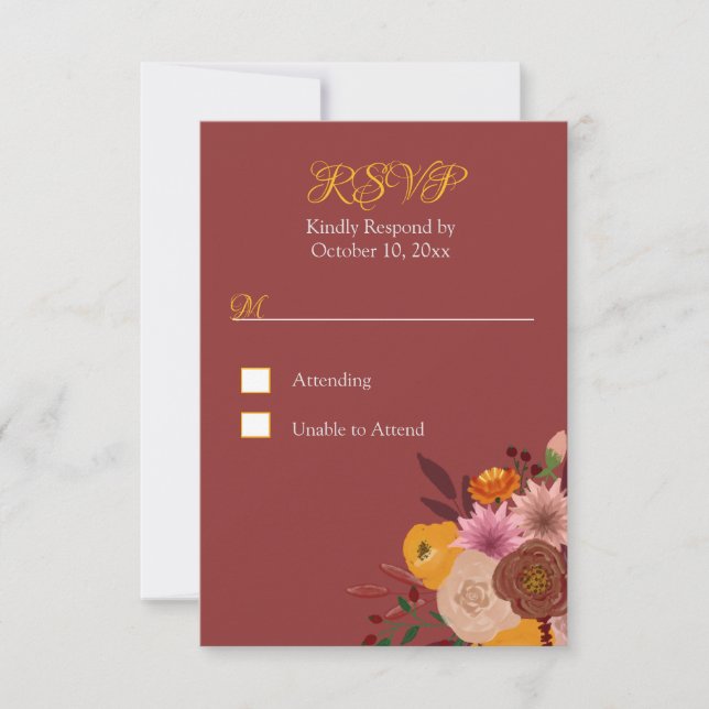 Fall Flower RSVP no food option Response Card (Front)