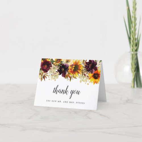 Fall Flower Sunflower Floral Wedding Photo Thank Y Thank You Card