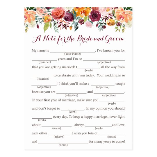 Fall Flower Wedding Advice Cards Orange Pink Postcard Zazzle Com