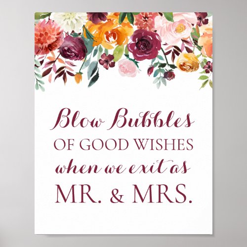 Fall Flower Wedding Bubbles of Good Wishes Sign