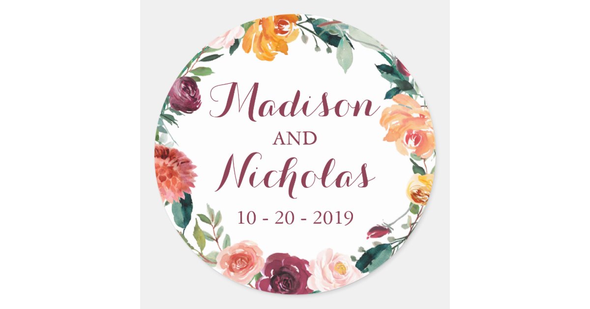 Fall Flower Wedding Envelope Seal Stickers Zazzle