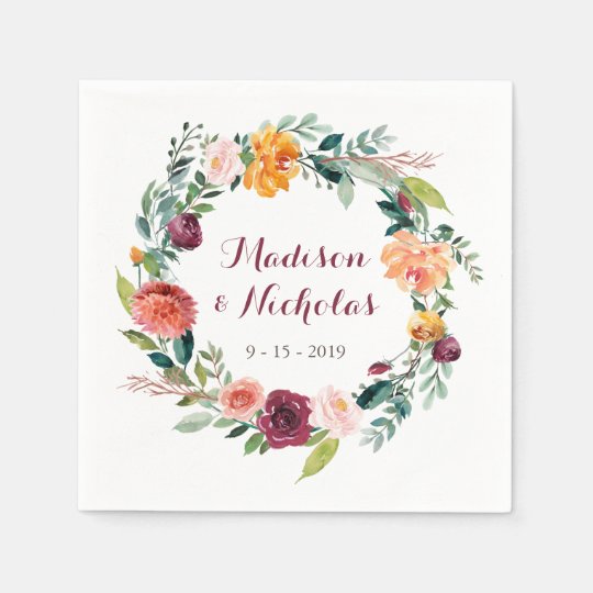 Fall Flower Wedding Napkins Orange Maroon Pink Napkin Zazzle Com