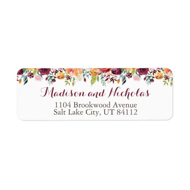 Fall Flower Wedding Return Address Label, Orange Label (Front)