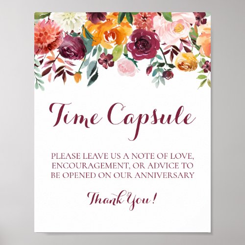 Fall Flower Wedding Time Capsule Sign Poster