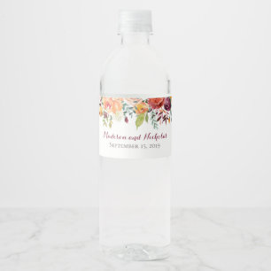Fall Flower Wedding Water Bottle Labels, Orange Label