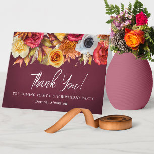Fall Flowers 100th Birthday Folded Letterpress Thank You Card