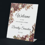 Fall Flowers 40th Birthday Party Welcome Pedestal Sign<br><div class="desc">Welcome guests to your 40th birthday party with this elegant fall floral welcome sign. Two pretty arrangements of burgundy red flowers, mauve pink wildflowers and white florals decorate the sign. Welcome and the birthday celebrant's name are written in a large trending script font. The remainder of the text is a...</div>