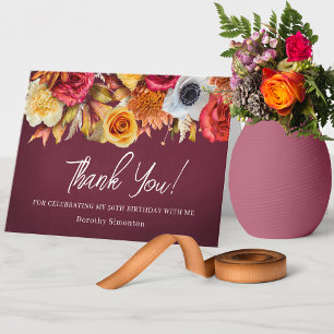 Fall Flowers 50th Birthday Folded Letterpress Thank You Card