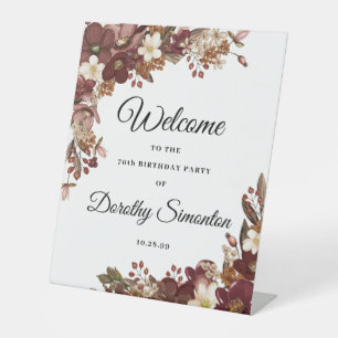 Fall Flowers 70th Birthday Party Welcome Pedestal Sign
