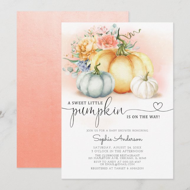 Fall Flowers A little Pumpkin Fall Baby Shower Invitation (Front/Back)
