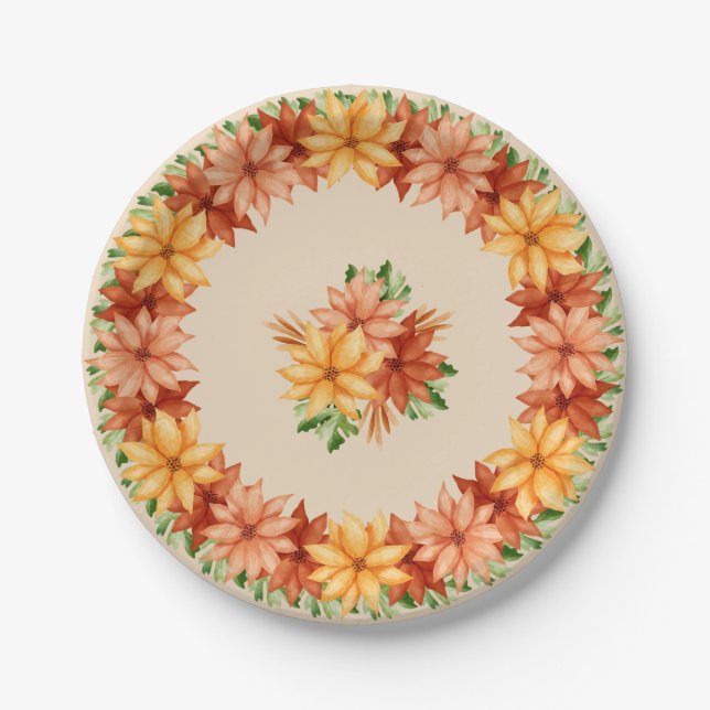 Fall Flowers and Leaves Paper Plates (Front)