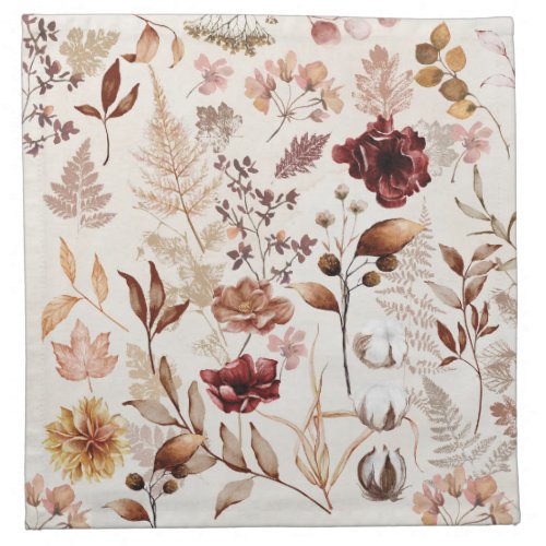 Fall Flowers and Leaves Watercolor Cloth Napkin