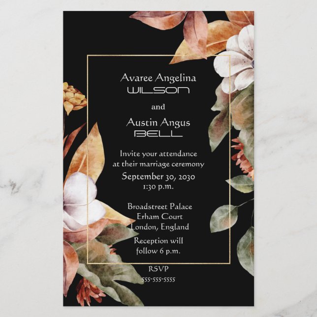  Fall Flowers and Leaves Wedding Invitation (Front)