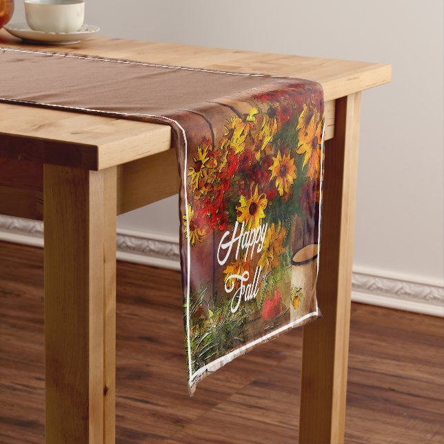 Fall flowers and mug with customizable text  short table runner (In Situ)