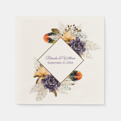 Fall Flowers and Pampas Grass Wedding Napkins