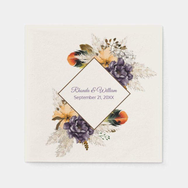 Fall Flowers and Pampas Grass Wedding Napkins (Front)