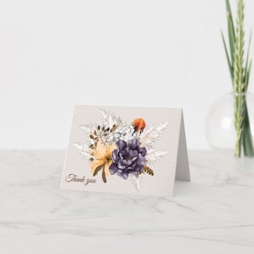 Fall Flowers and Pampas Grass Wedding Thank You Card