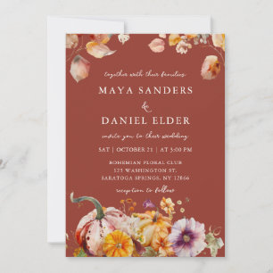 Fall Flowers and Pumpkins Cozy Wedding Invitation