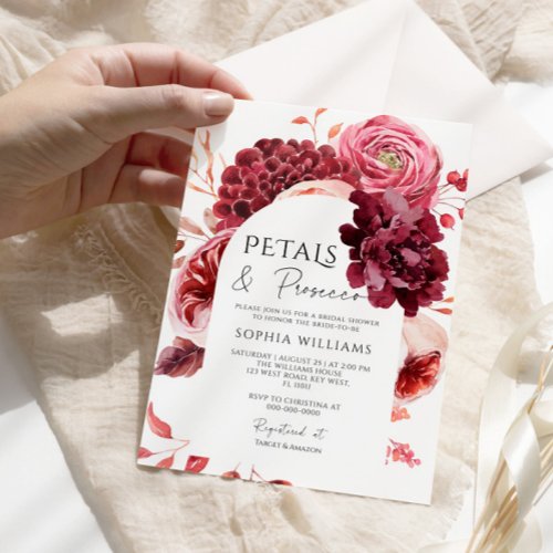 Fall Flowers Arch Petals  Prosecco Bridal Shower Invitation
