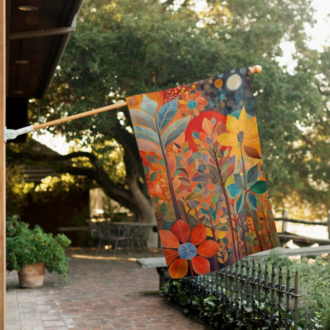 Fall Flowers Artwork House Flag (In SItu)