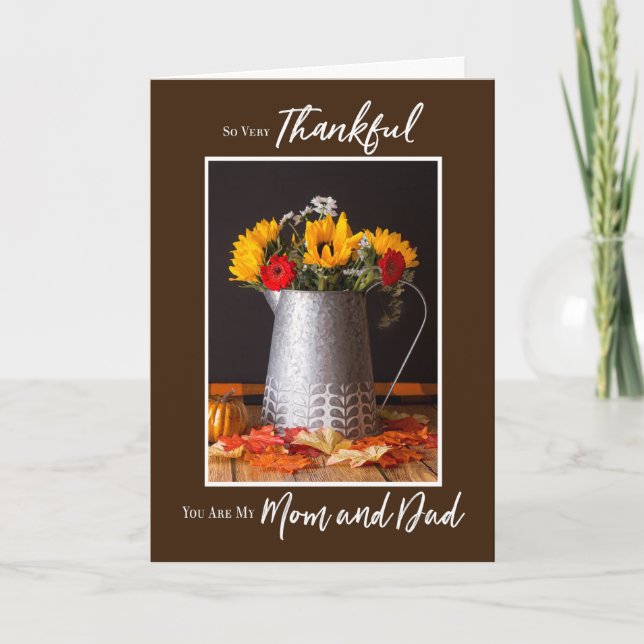 Fall Flowers Autumn Leaves Thanksgiving Mom & Dad Card (Front)