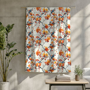 Fall Flowers Blanket with Colorful Birds in Flight