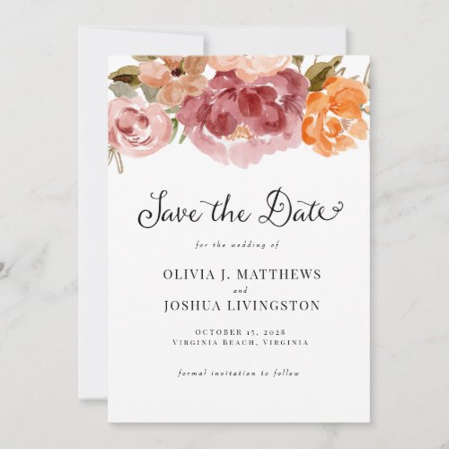 Fall Flowers Boho Wedding Save The Date 