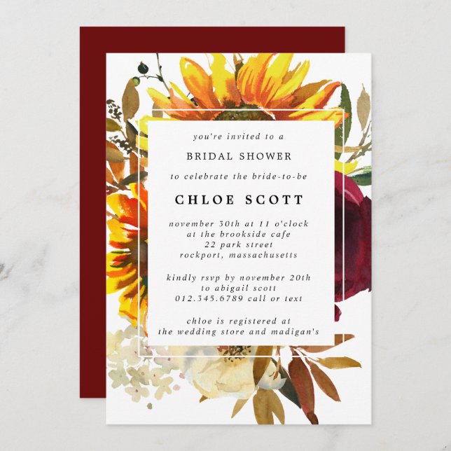 Fall Flowers Bridal Shower Invitation (Front/Back)