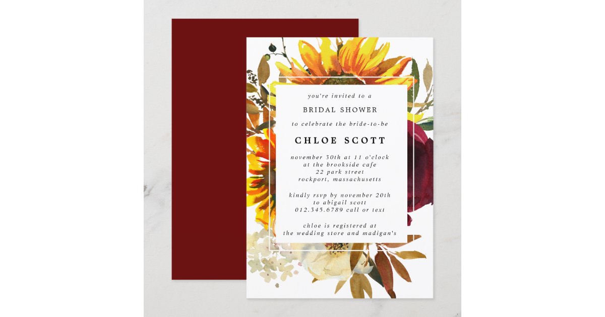 Fall Flowers Bridal Shower Invitation Zazzle