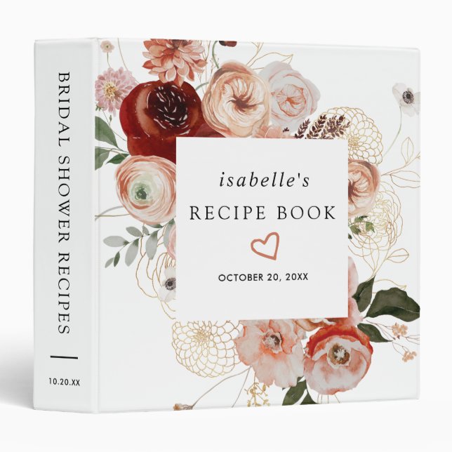 Fall Flowers Bridal Shower Recipe 3 Ring Binder (Front/Spine)