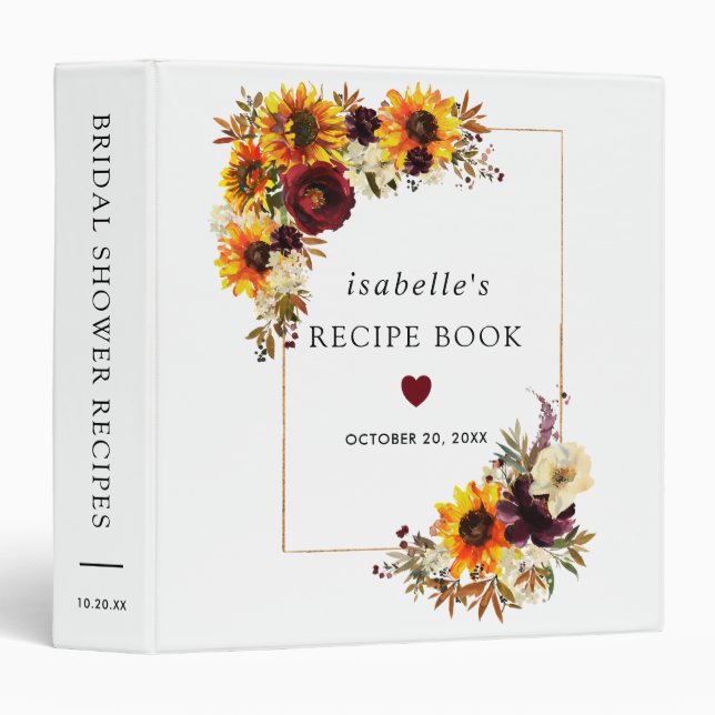 Fall Flowers Bridal Shower Recipe 3 Ring Binder (Front/Spine)