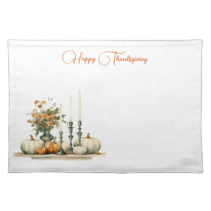 Fall Flowers Candles & Pumpkins Happy Thanksgiving Cloth Placemat