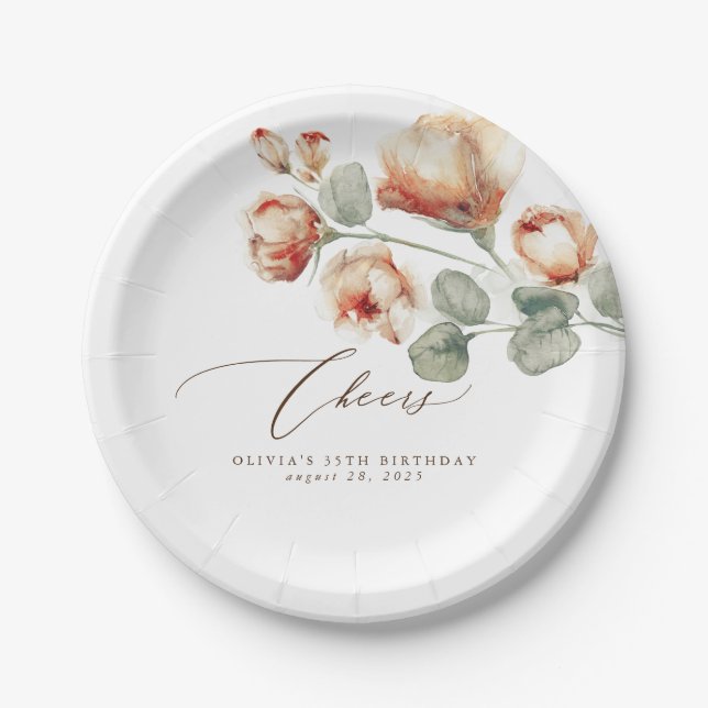 Fall Flowers Elegant Romantic Paper Plates (Front)