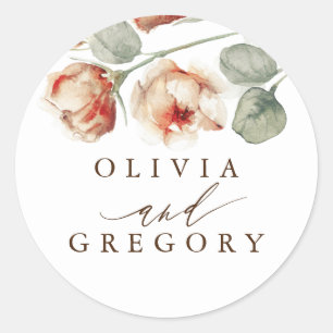 Fall Flowers Elegant Romantic Wedding Classic Round Sticker