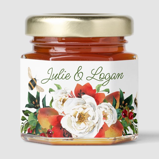 Fall Flowers, Fruits and Berries Honey Jar Favors (Front)