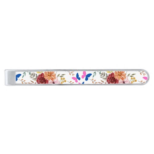 Fall flowers garden silver finish tie bar