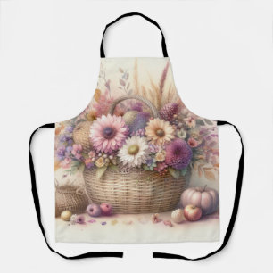 Fall flowers in pastel colors watercolor painting apron