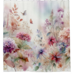 Fall flowers in pastel colors watercolor painting shower curtain