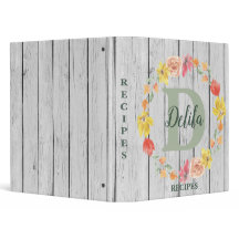 Fall Flowers Monogram Custom Recipe 3 Ring Binder