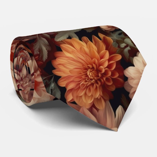 Fall Flowers No.2 on Black Neck Tie (Rolled)