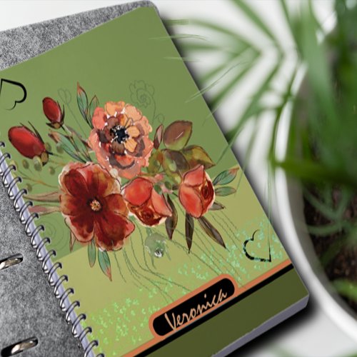 Fall flowers Olive Green Notebook