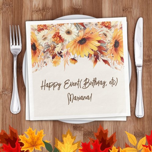 Fall Flowers on Beige Party Napkins