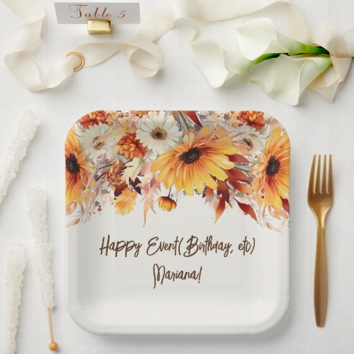 Fall Flowers on beige Party Paper Plates