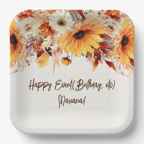 Fall Flowers on beige Party Paper Plates