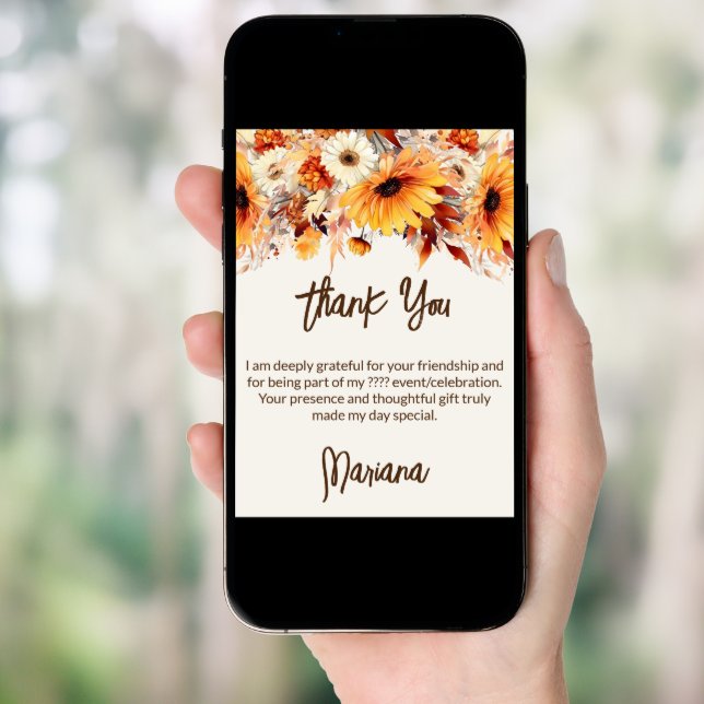 Fall Flowers on Beige Party Thank You Card (Front Digital)