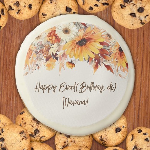 Fall Flowers on Black Party Sugar Cookie