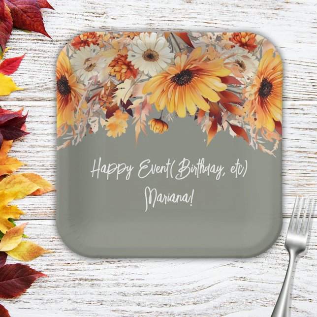 Fall Flowers on Sage Party Paper Plates (Creator Uploaded)
