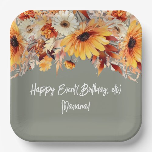 Fall Flowers on Sage Party Paper Plates