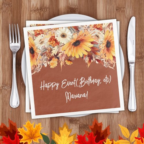 Fall Flowers on Terracotta Party Napkins